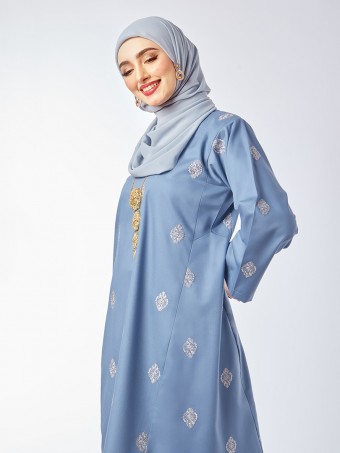 Lufyaa Embroidered Kurung Riau Dusty Blue